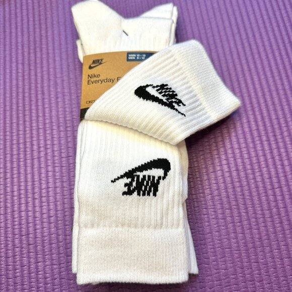 Nike Everyday Men's Size 8-12 L Cushion 3 Pairs Crew White Swoosh Retro Athletic - Picture 3 of 6